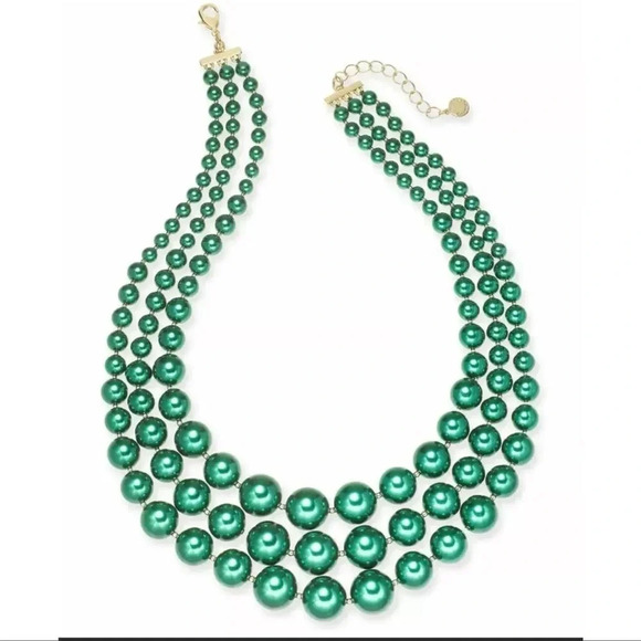 Charter Club Imitation Pearl Three-Row Collar Green Necklace - Picture 1 of 2